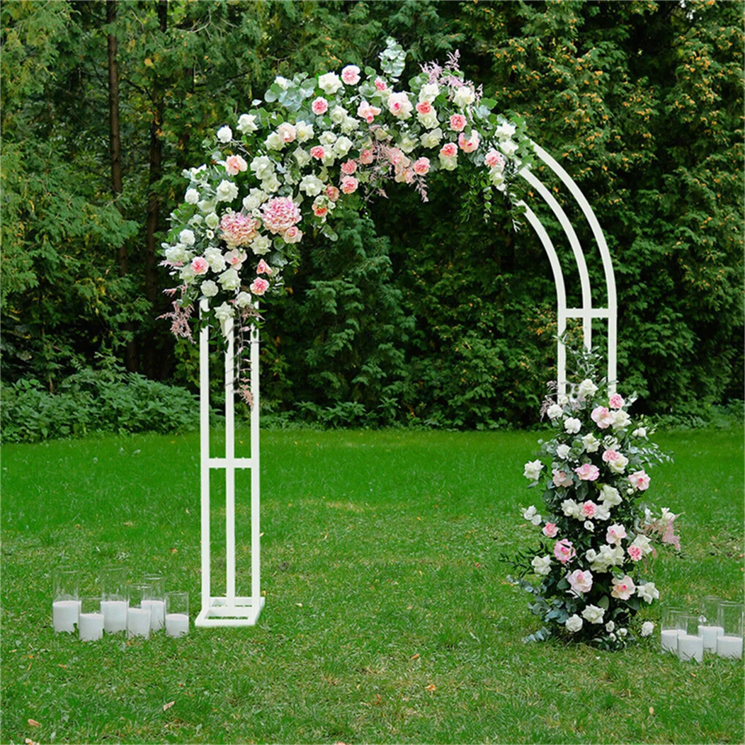 3 Layer White Wedding Arch Stand – Metal Balloon Backdrop Frame Pergola for Wedding Ceremony & Event Decoration