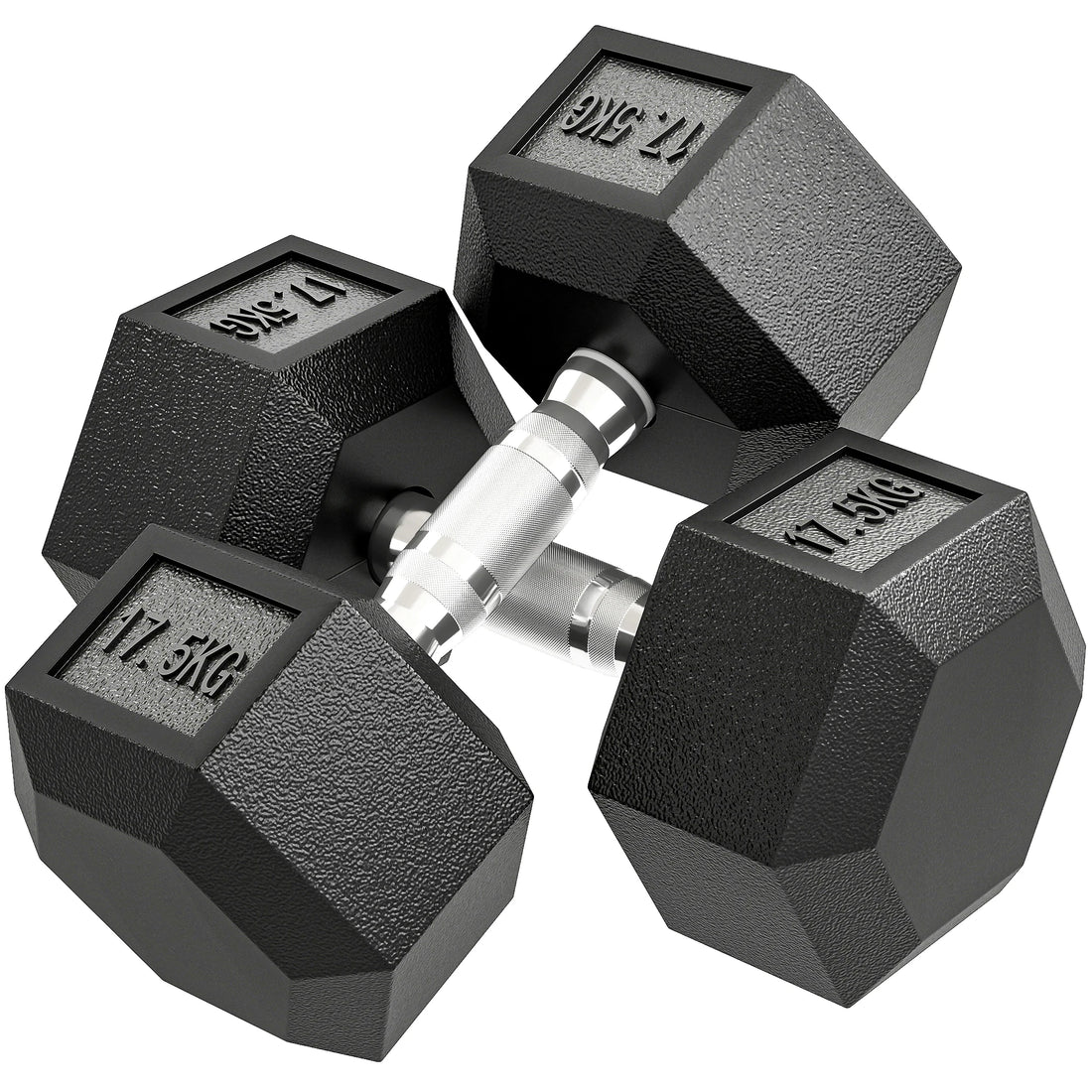 2×17.5KG Rubber Hex Dumbbells – Heavy-Duty Portable Hand Weights for Home Gym Strength Training