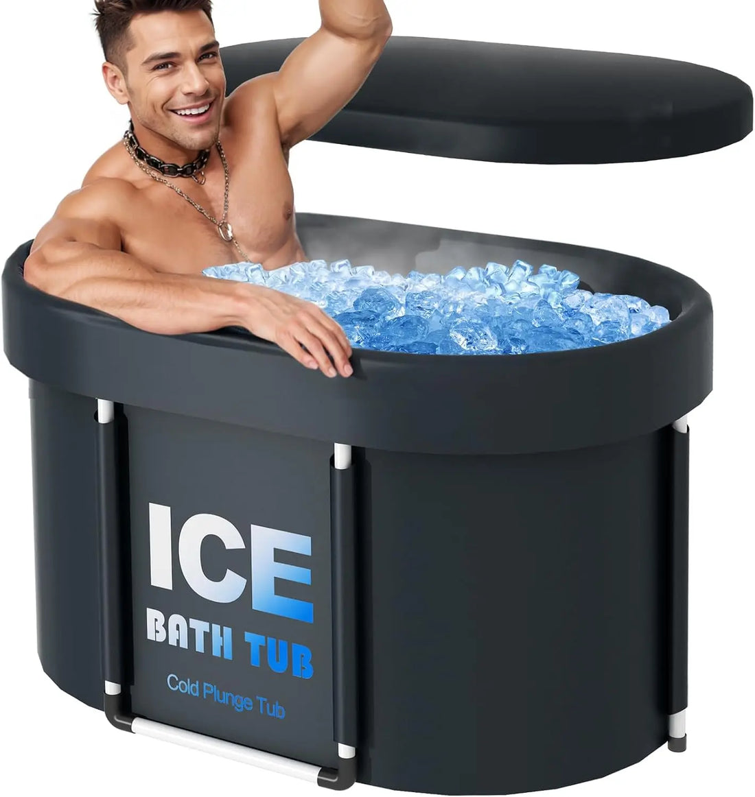 Oval Ice Bath Tub with Lid for Athletes 450L Portable Cold Plunge Tub for Cold Water Therapy 6 Layers Ice Baths at Home Outdoor