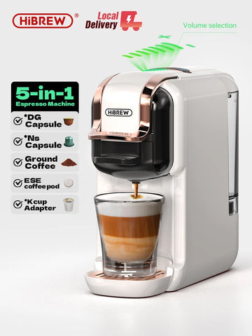 HiBREW 5-in-1 Capsule Coffee Machine – 20 Bar Hot & Cold Espresso Maker for DG, Nespresso, ESE Pods & Ground Coffee